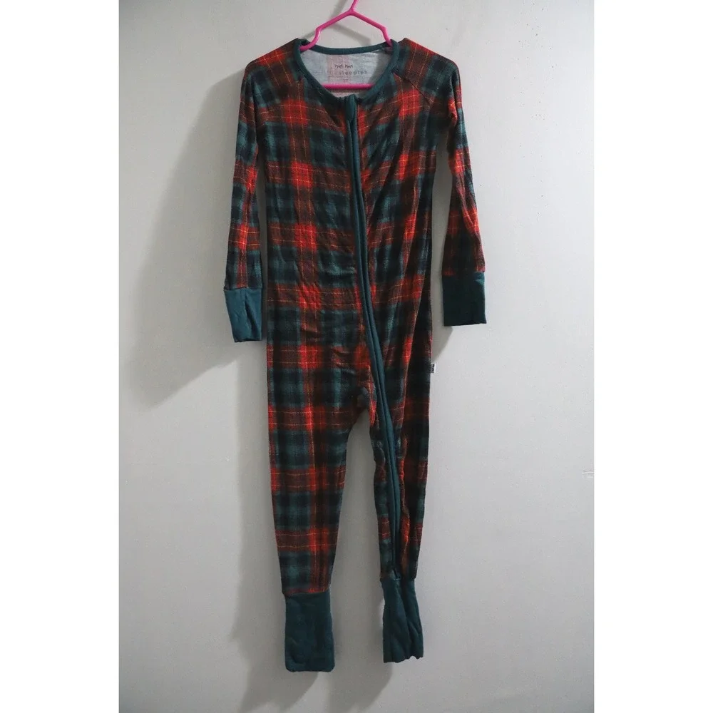 Little Sleepies 2T‎ Red Green Plaid Bamboo Viscose Zippy Pajamas Sleeper Romper